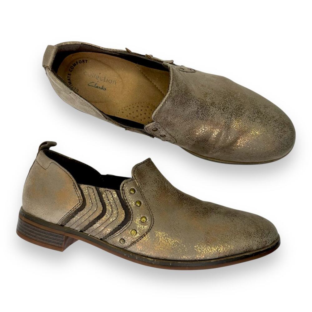 Clarks Collection Women's Trish Bell Shooties Size 7.5 Metallic Gun Metal Brown - Picture 12 of 12